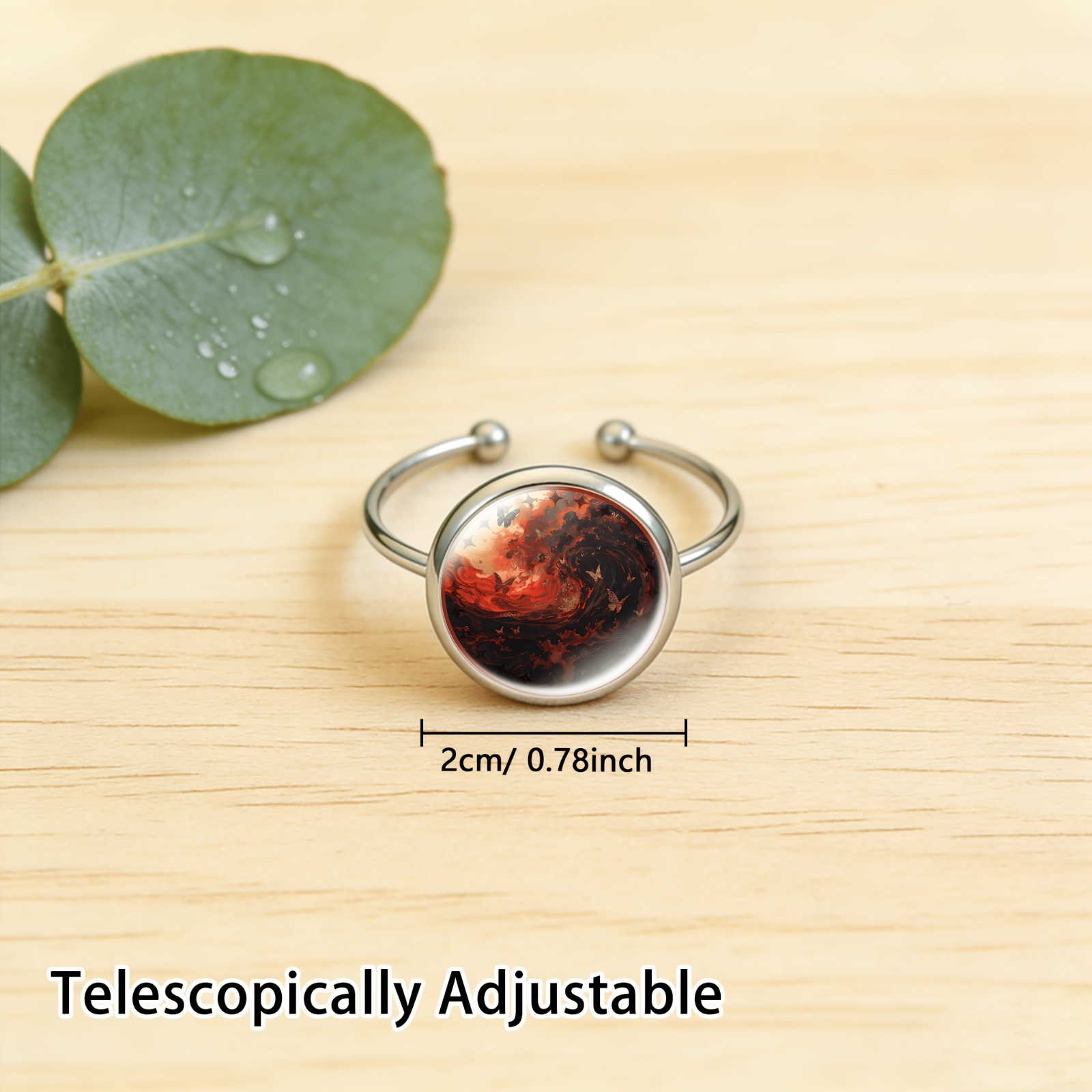 1pc Colored Glass Inlaid Open Ring, Artistic Design